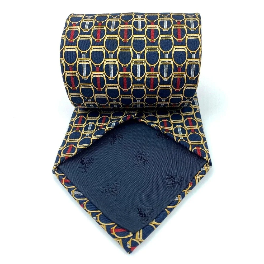 BROOKS BASICS Pure Silk Tie Horse Snaffle Bridle Part Equestrian Navy Necktie